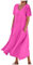 Women Summer Dresses Cotton Linen Dress Ladies Round Neck Short Sleeve Casual Long Dress with Pocket Baggy Flowy Pleated Dress Solid Plain Oversized Dresses Holiday Party Beach Dress Elegant Dress 16