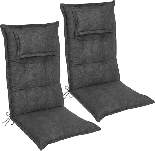 Waidmeister Hochlehner Auflage Premium 120x50 cm mit Kopfpolster - Kettex Luxus Garten-Stuhlauflage mit 8 cm Polsterung (2, Anthrazit)