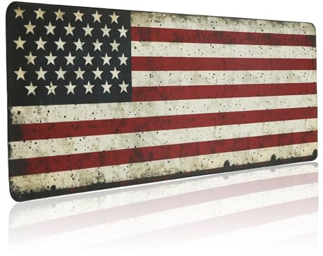 Gaming-Mauspad mit amerikanischer Flagge, großes Mauspad für Schreibtischunterlage, XL-Mauspad, genähte Kanten, rutschfeste Gummiunterseite, Mauspads für Computer, Laptop (USA-Flagge, Größe L, Weiß)