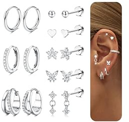 Diamday 8 Paar Ohrringe Gold Silber Chirurgenstahl Piercing Ohr Helix Piercings Ohrstecker Gold Medizinische Ohrstecker Hypoallergene Creolen Ohrringe Set Piercing Ohr Conch Tragus Helix Piercings Set