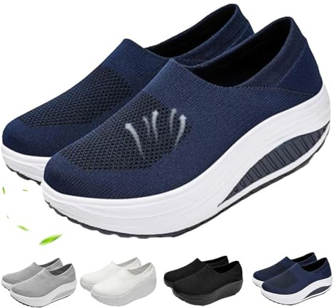 Orthopedic Shoes for Women Wide Fit, Rocker Bottom Shoes Slip-On Mesh Up Stretch Platform Orthopedic Sneakers Comfortable Walking Loafers
