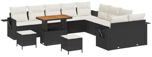 vidaXL 5-teiliges modulares Gartensofa-Set mit Kissen, UV-bestaendig, schwarzes und cremefarbenes Poly-Rattan für chillige Zeiten im Freien, Terrassenmöbel, Coole Sitzgruppe für den Sommer