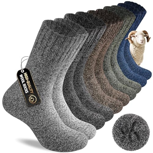 SockWaddles Thermal Socks for Men, 5 Pairs Thick Wool Warm Socks, Breathable and Moisture-Wicking Walking Boot Winter Sock for Outdoor Hiking Sport 7-11