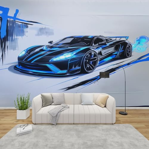 AevuCub Racing Car Mural Wallpaper for Living Room Bedroom Decor - Sports Car Wall Mural, Kids Boys Wall Art, Non-Woven Photo Wallpaper 3D Effect, 150x105 cm