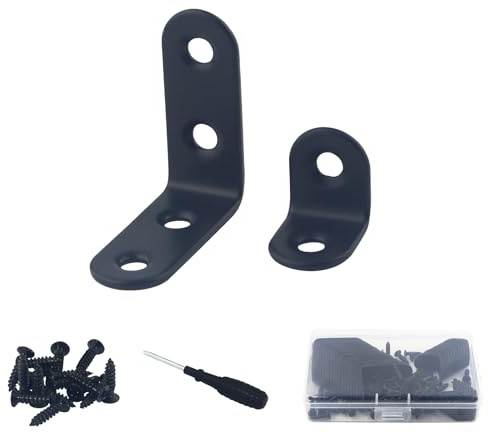 SUKITMISO 40 Stück Winkelverbinder 20X20mm und 40X40mm Metallwinkel 90 grad Edelstahl Winkel klein mit Schraube für Anbau Winkel Bracket Möbel Tabelle Stuhl Bücherregal, Schwarz