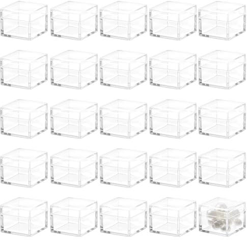 BENECREAT 36 Pcs Clear Plastic Jewelry Box, Small Square Storage Box with Lid Mini Cube Container for Coins Tiny Jewelry, 2.45x2.45x2cm/0.96x0.96x0.79 Inch