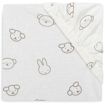 Jollein Fitted Sheet Jersey – For the Toddler Bed – Miffy and Friends – 70/75x140/150cm – Cotton Crib Sheet – Baby Bed Sheet – OEKO‑TEX Certified