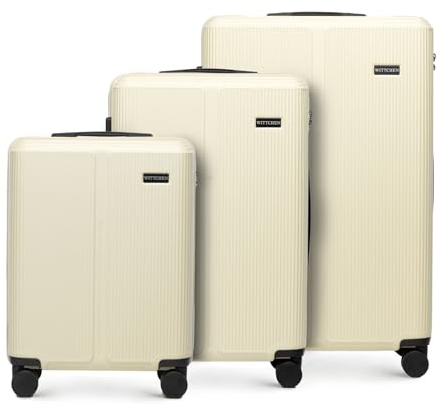 WITTCHEN Stripes Line Kofferset 3-teilig | ABS-Hartschalenkoffer, 4 Rollen 360° | Koffer Set Handgepäck/Mittel/Groß (36/65/96 l) | Zahlenschloss & Teleskopgriff | Farbe: Creme