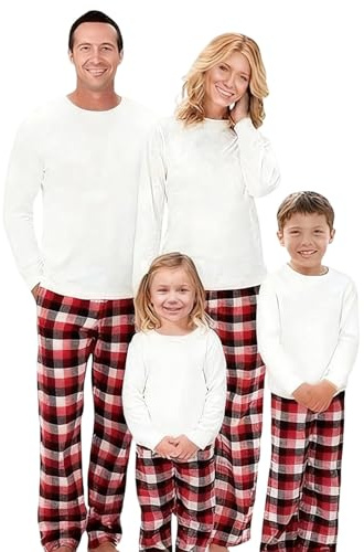 WVONIF Famille Pyjamas de Noël Ensemble Pyjama Noël Famille Ensembles de Pyjamas Hiver avec Imprimé Chaud Manches Longues Assorti Couple Homme Femme Family Christmas Pajamas
