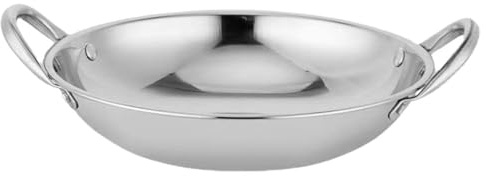 SOLUSTRE Wok Maison en Acier Inoxydable Argenté Résistant la Chaleur avec Double Poignée Pratique pour Cuisiner Fruits de Mer et Hot Pot Facile à Nettoyer