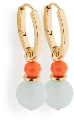 JEWELS BY LEONARDO örhängen Solera • 1 par kreoler av guldfärgat rostfritt stål • Fällbar kreol med avtagbar hängare • Orange glaspärla och blå kula • Smycken present för kvinnor • 026891