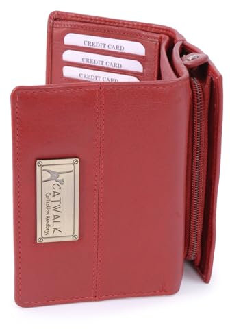 Catwalk Collection Handbags - Portefeuille Femme Cuir - Porte Monnaie Moyen - Porte Carte 8 Emplacements pour Cartes - RFID - Victoria - Rouge