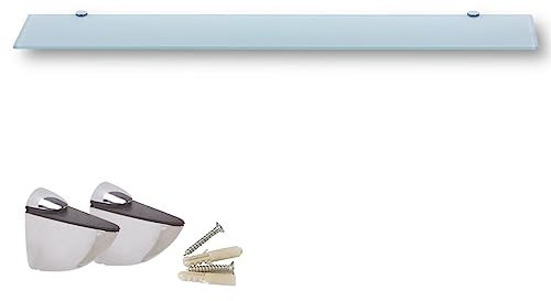 Euro Tische Étagère Murale en Verre 100cm, étagère en Verre pour Salle de Bain, étagère de Douche en Verre Blanc avec Verre de sécurité trempé de 6mm et Supports métalliques (Blanc)