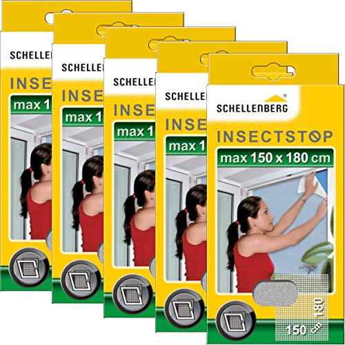 Schellenberg 5er Spar Pack Fliegengitter für Fenster 150 x 180 cm weiß, einfache Montage ohne Bohren, inklusive Befestigungsband