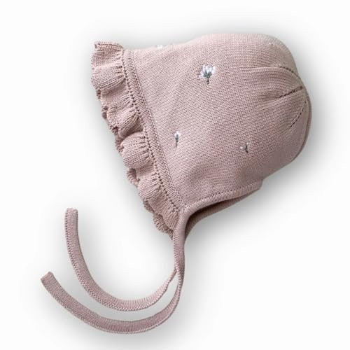 Saga Copenhagen Strickmütze für Babys & Kleinkinder, Baumwolle, 3-6 Monate | Lilly - Blume auf Mellow Rose