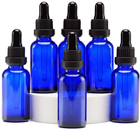 YIZHAO Azul Frasco Cuentagotas Cristal 30ml, con Goteros Cuentagotas Cristal, para Aceite Esencial, Laboratorio, Aromaterapia, Fragancia, Masaje, Cosméticos, Viajes - 6Pcs