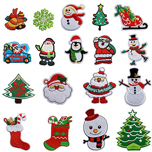 Pveath Aufnäher zum Aufnähen und Aufbügeln für Weihnachten 18-TLG. Santa Schneemann-Baum-Weihnachtsgirlande Aufnäher zum Aufbügeln Aufnäher zum Aufnähen für Jeanskleidung