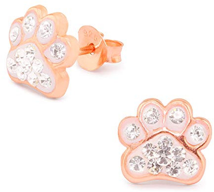 Monkimau Mädchen Ohrringe Pfote Ohrstecker aus 925 Sterling Silver echt Silber mit 24 Kristallen rose Gold plattiert