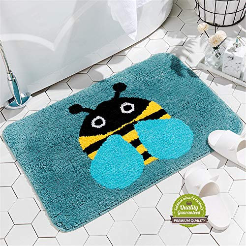 Treer Badezimmermatte Weicher Saugfähig Badezimmerteppich, Mikrofaser Beflockung Badematten Antirutsch Badvorleger Duschteppich Waschbar Badteppich (60x90cm,Biene)