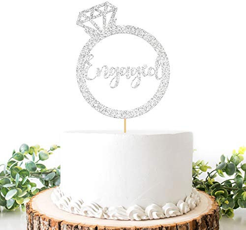 Silver Glitter Engaged Cake Topper, Bride to Be, Bridal Shower Cake Decor, Bachelorette/Bridal Shower Cake Decor, Wedding Marriage Party Supplies - Single Side