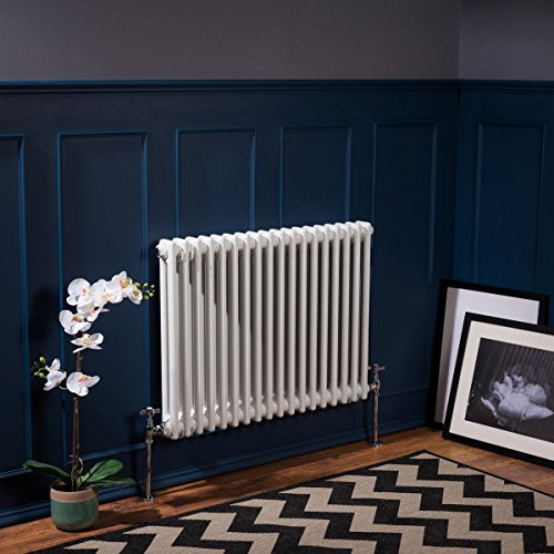 Radiatore orizzontale a doppia colonna, stile ghisa, 600 x 830 mm, colore: bianco
