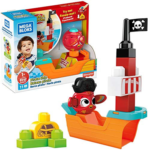 Mega Bloks GRV34 - Guck-Guck Piratenschiff, Bauset mit 1 Guck-Guck-Tier, 1 Schiff, 7 große, robuste Bausteine und Zubehörteile, Spielset ab 1 Jahr