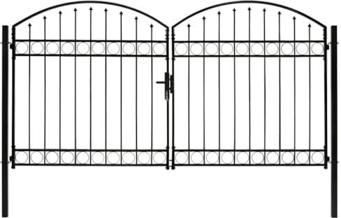 vidaXL Zauntor mit Gewölbter Spitze Doppelflügeltor Gartentor Gartenzaun Tor Doppeltor Hoftor Gartenpforte Zauntür Hoftür Gartentür Stahl 300x175cm Schwarz