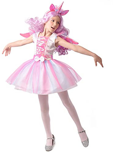DEGUISE TOI - Déguisement licorne tutu fille - Robe - Serre-tête - Ailes - S 4-6 ans (110-120 cm) - Rose - Déguisements enfants - Polyester - Laver à la main - Carnaval