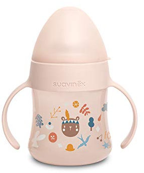 SUAVINEX Babyflasche mit Griffen First SUAVINEX 150 ml. Mit auslaufsicherem Silikonmundstück. Für Babys +4 Monate, Farbe rosa 306939