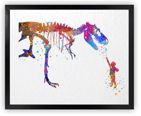 Dignovel Studios Kunstdruck, ungerahmt, Junge und T-Rex, Dinosaurier, mutiger neugieriger Frieden, Tyrannosaurus Rex, Freundschaft, Tier, Aquarell, Wandkunst, Kinderzimmer, Büro, Heimdekoration, DN578