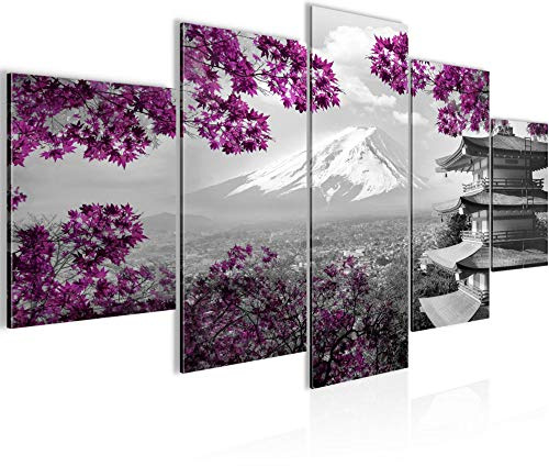 Runa Art Wandbilder Japan 5 Teilig Bild auf Vlies Leinwand Deko Wohnzimmer Schlafzimmer Landschaft Rosa Grau 009152b