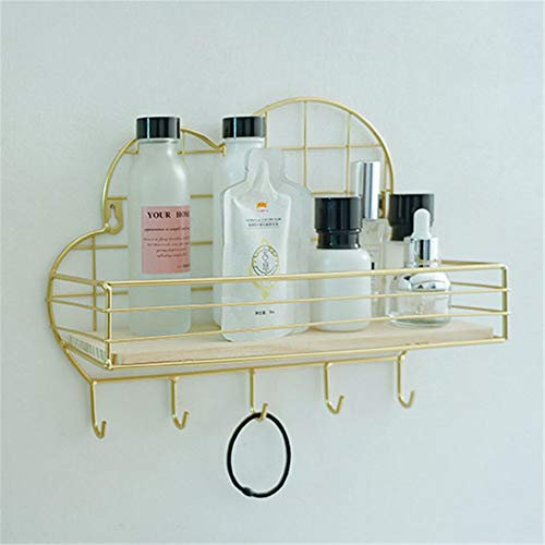 SWECOMZE Wandgarderobe Wandregal mit 5 Haken und Ablage, im Industrie-Design, Handtuchhalter Hängegarderobe für Flur, Schlafzimmer, Badezimmer und Wohnzimmer, Vintage (Goldene Wolken)
