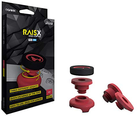 GAIMX RAISX CORE PS5 PS4 Stick Control Aim-Hilfe/Zielhilfe - Aim-optimierer - Playstation 4 & 5 Zubehör- Thumbstick-Verlängerung in DREI verschiedenen Höhen (Rot)