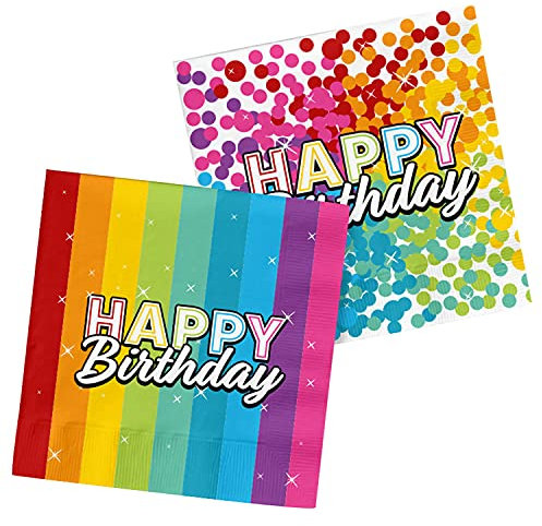 Folat 65822 Servietten Rainbow Bday 33x33 cm - 20 Stück, Mehrfarbig