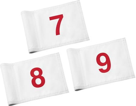 KINGTOP Numbered Golf Flags, 3 Sets of White #7, 8, 9, 8 L x 6 H, Nylon, Pole Mount, Indoor/Outdoor