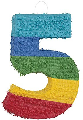 Unique 76465 Anzahl Pinata mit Zahl 5 | Regenbogenstreifen | 1 Stück, mehrfarbig