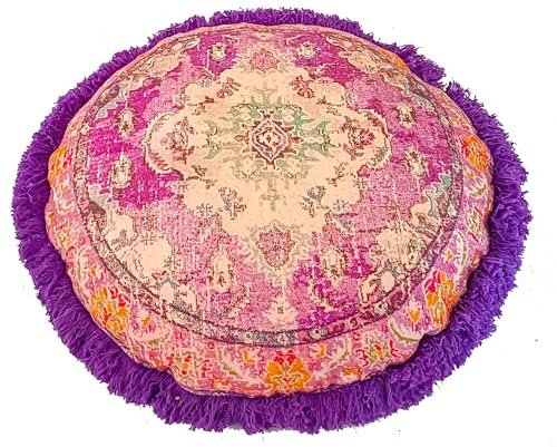 Mandala Life ART Meditationskissenbezug - 60 cm mit Fransen - Ronde bedruckter Boho Chic Bodenkissenbezug aus Baumwolle