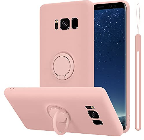 Cadorabo Hülle kompatibel mit Samsung Galaxy S8 Plus Schutzhülle TPU Silikon Case Liquid Design mit Ring Slim Kratzfest Liquidsilikon Microfaser Case Hülle für Galaxy S8 Plus in Rosa