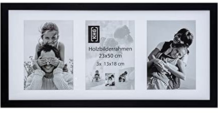 KHG Bilderrahmen lackiert mit stabilem Glas und Passepartout, MDF Ideal für Portraits, Urkunden, Poster, Puzzles & Collagen, 23x51 cm Schwarz