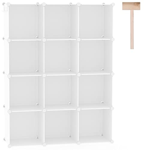 C&AHOME Cube Aufbewahrungs-Organizer, 12 Würfel-Regale, Schrankschrank | DIY Kunststoff modulares Bücherregal, ideal für Schlafzimmer, Wohnzimmer, Büro, 93 cm L x 31,5 cm B x 122,9 cm H milchig