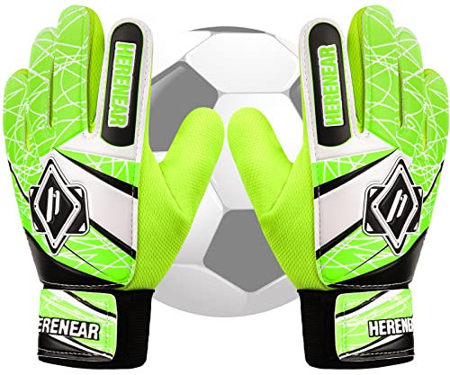 Herenear Torwarthandschuhe Kinder und Jugendliche, Junior Fußballhandschuhe Fußball Torwarthandschuhe, Torwart Fußball Handschuhe mit Fingersave, Stärken Grip und rutschfeste (5, Green)