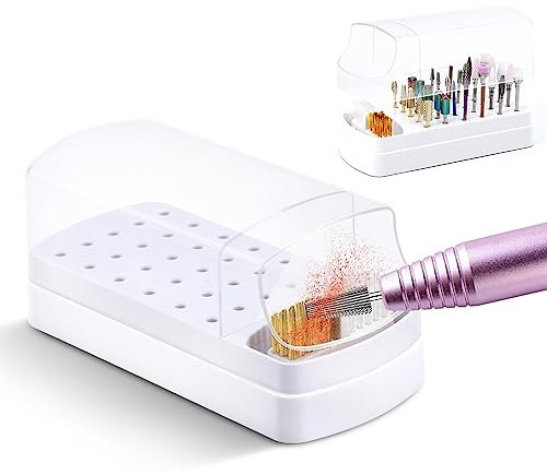 Grande boîte de perceuse à ongles, 2 en 1 perceuse à ongles avec fil d'acier et brosse en nylon, 30 trous porte - embout à ongles outils de manucure
