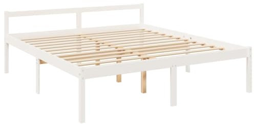 vidaXL Seniorenbett, Bett Holzbett für Schlafzimmer, Bettgestell Bettrahmen mit Lattenrost Kopfteil, Massivholzbett Doppelbett Komfortbett, Weiß 180x200cm Kiefer