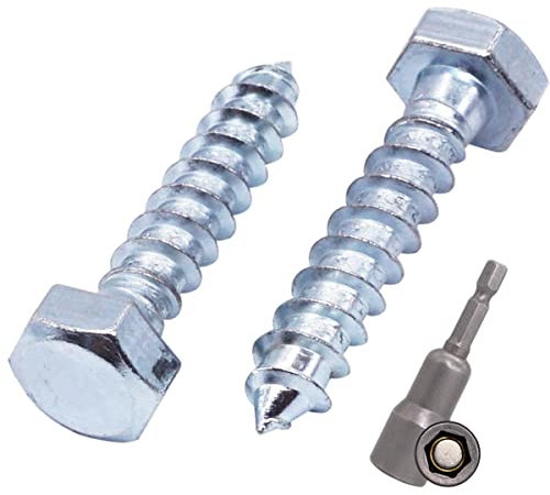 SKIR'CO Lot de 20 vis à bois hexagonales DIN 571 en acier zingué M8 x 45 mm - Vis tire-fond hexagonales - Vis tire-fond (avec embout hexagonal magnétique)