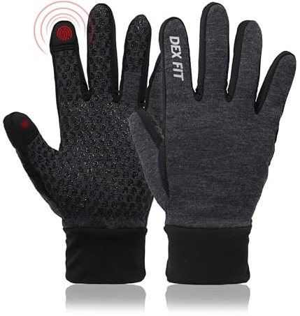 DEX FIT LG201 Warm Winter Gloves - Ideal for Running, Hiking, Cycling Outdoor in Cold Weather; Thermal Fleece Liner; Touchscreen Compatible; Silicone Grip; Grey L (9) 1 Pair
