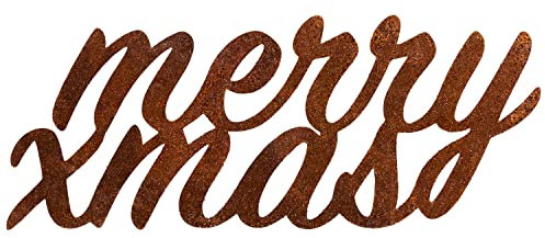 Deko Kind - Rostiges MerryXMas - 19x8cm - Wetterbeständig - Edelrost - Rost Gartenstecker - Metall - Gartenfigur - Rost Deko - Wanddeko - Merry X Mas – Frohe Weihnachten