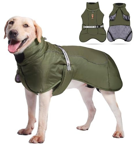 ALLSOPETS Hund Wintermantel Reflektierend Warme Hundejacke für Mittelgroße Große Hunde Winddichte Winterjacke mit Verstellbarem Bauchgurt und D-Ring für Leinenbefestigung (Armeegrün, 2XL)