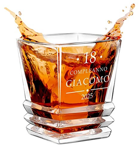 Maverton Bicchiere da whisky in vetro 280 ml - incisione personalizzata - bicchiere whisky - bicchiere di cristallo per uomo - per compleanno - per festa del papà - per Lui - 18 anni
