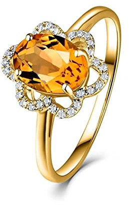 KnSam Echt Gold Verlobungsring Damen 18K 750 Gelbgold, Pärchen Ringe 1.2ct Citrin Blumen Freundschaftsringe mit Ovalschliff Pärchen Ringe Gr.60 (19.1)