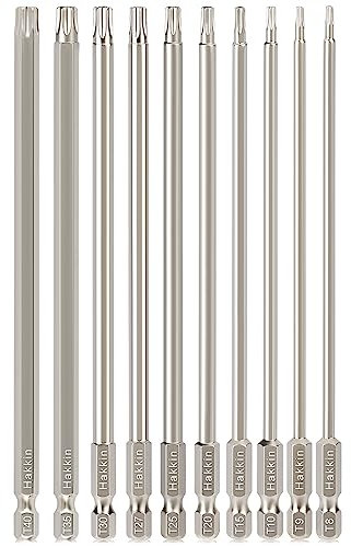 Long Torx Bits Hakkin 10Pcs Long Torx Bit Set 150mm Security Torx Bits S2 Steel Long Reach torx Screwdriver Sets T8 T9 T10 T15 T20 T25 T27 T30 T35 T40